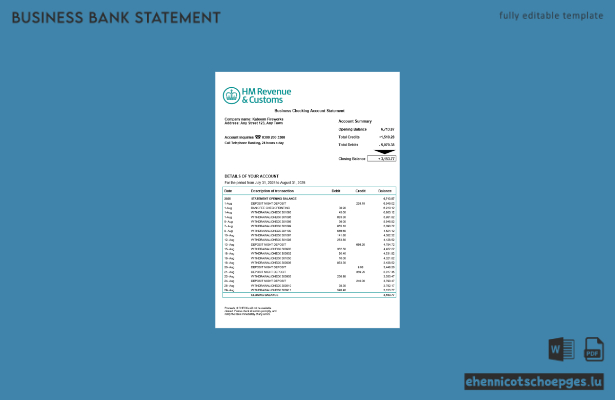 Beispiel-Word- und PDF-Vorschau der Unternehmenserklärung der britischen Steuerbehörde (HM Revenue and Customs).